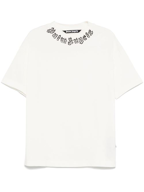 White crew neck logo print t-shirt PALM ANGELS | PMAA001S25JER0020310